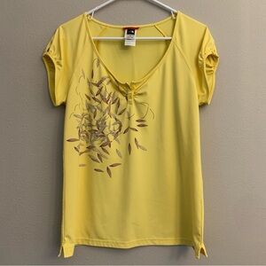 The North Face Yellow Purple Leaf Graphic Womens Shirt Scoop Neck Top Size Large